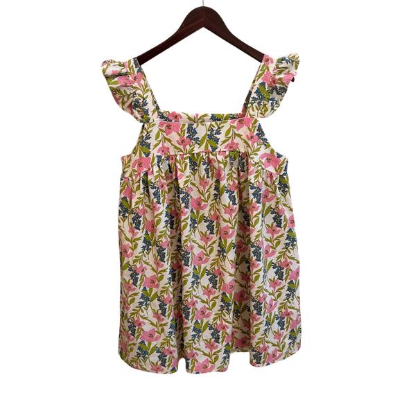 Moon River Linen Floral Ruffle Strap Dress Large Cottagecore Boho Garden Party - Picture 1 of 5
